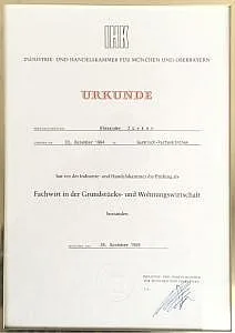 Urkunde Immobilienfachwirt (IHK)